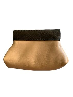 Handmade Genuine Leather Two-Tone Beige & Olive Green Trim Small Coin Pouch